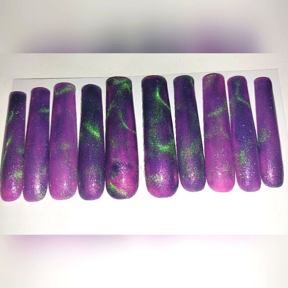 Hand crafted custom cateye 10pc xxl acrylic press on nails sz Large - Picture 4 of 6